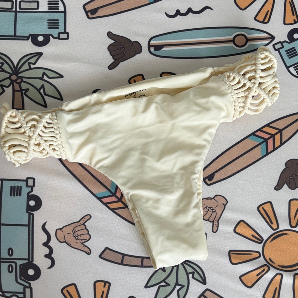 Mikoh Cream Bikini Bottom with Crochet Detail